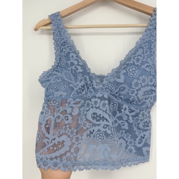 Aerie Show Off Paisley Lace Padded Plunge Tank Top Blue Sz S - Picture 3 of 9